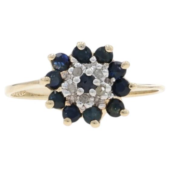 Yellow Gold Sapphire Diamond Cluster Halo Ring - 10k Round .38ctw Floral