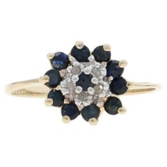 Yellow Gold Sapphire Diamond Cluster Halo Ring - 10k Round .38ctw Floral