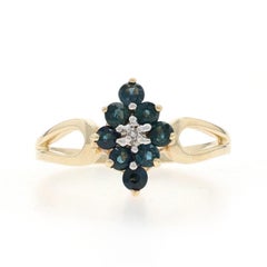 Yellow Gold Sapphire Diamond Cluster Halo Ring - 10k Round .60ctw Floral