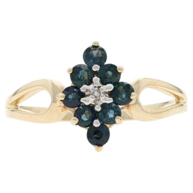 Yellow Gold Sapphire Diamond Cluster Halo Ring - 10k Round .60ctw Floral