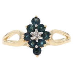 Yellow Gold Sapphire Diamond Cluster Halo Ring - 10k Round .60ctw Floral