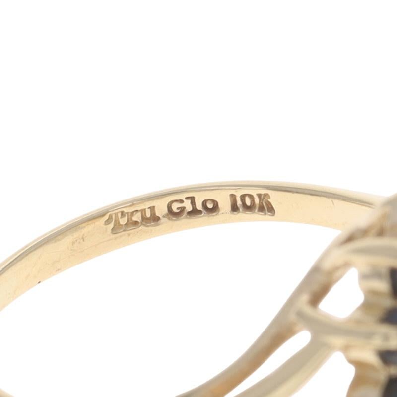 Gelbgold Saphir Diamant Cluster Halo Ring - 10k Runde .95ctw Floral im Angebot 2