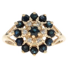 Yellow Gold Sapphire Diamond Cluster Halo Ring - 10k Round .95ctw Floral