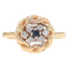 Bague grappe de saphirs et de diamants en or jaune 14 carats, 0,12 carat