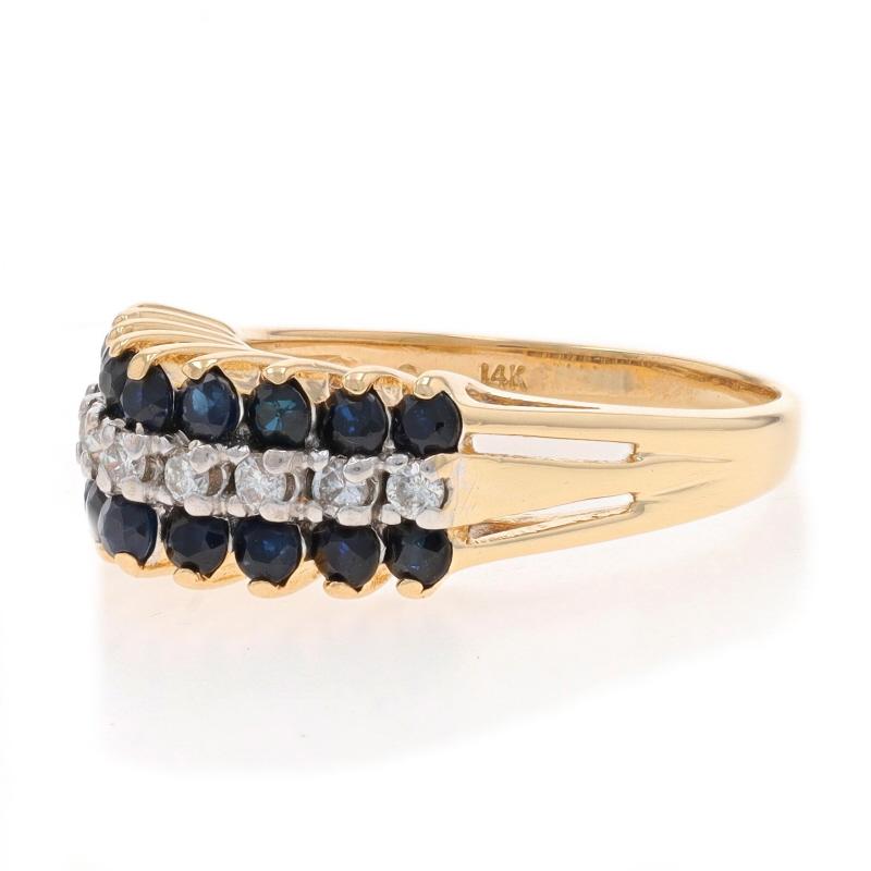 Bague grappe de saphirs et de diamants en or jaune 14 carats à rayures superposées de 1,44 carat poids total Excellent état - En vente à Greensboro, NC