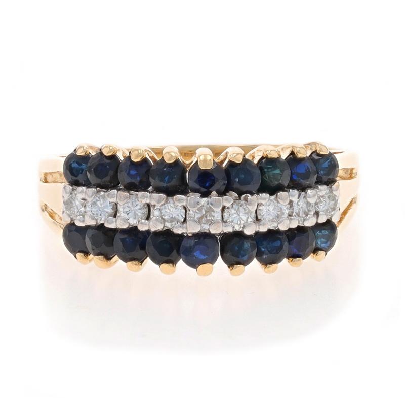 Yellow Gold Sapphire Diamond Cluster Ring - 14k Round 1.44ctw Tiered Stripes