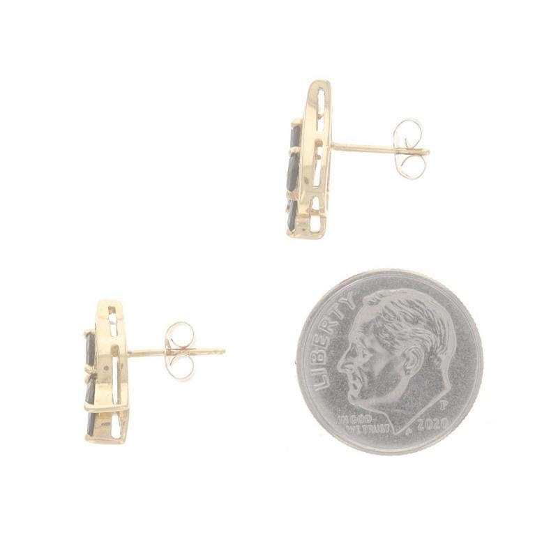 Yellow Gold Sapphire Diamond Cluster Stud Earrings 14k Marq 1.24ctw Leaf Spray In Excellent Condition In Greensboro, NC
