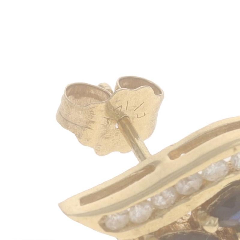 Women's Yellow Gold Sapphire Diamond Cluster Stud Earrings 14k Marq 1.24ctw Leaf Spray