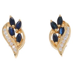 Gelbgold Saphir-Diamant-Cluster-Ohrstecker 14k Marq 1,24ctw Blatt Sprühmittel