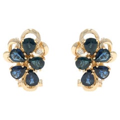Yellow Gold Sapphire Diamond Cluster Stud Earrings - 14k Pear 4.04ctw Pierced Yellow Gold Sapphire Diamond Cluster Stud Earrings - 14k Pear 4.04ctw Pierced