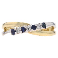 Crossover-Ring aus Gelbgold mit Saphir und Diamant - 10k runder .24ctw Ring