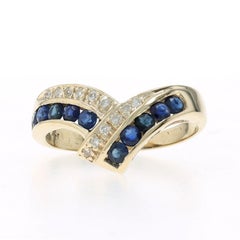 Yellow Gold Sapphire Diamond Crossover V Band 14k Rd .86ctw Chevron Ribbon Ring