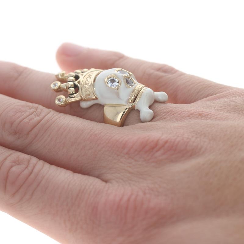 Yellow Gold Sapphire & Diamond Crown Skull & Bones Men Ring 18k 1.69ctw Bling 9 In Excellent Condition For Sale In Greensboro, NC