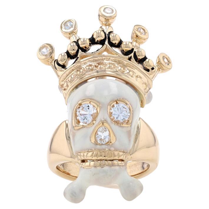 Gelbgold Saphir & Diamant Krone Skull & Bones Männer Ring 18k 1.69ctw Bling 9