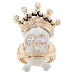 Anillo de oro amarillo con zafiro y diamantes en forma de corona calavera y huesos para hombre 18k 1,69ctw Bling 9