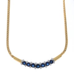 Yellow Gold Sapphire Diamond Curved Bar Necklace 16 1/2" - 14k Round 4.55ctw