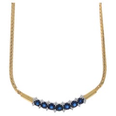 Yellow Gold Sapphire Diamond Curved Bar Necklace 16 1/2" - 14k Round 4.55ctw