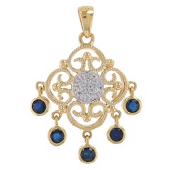 Pendentif en or jaune saphir et diamant 14k Round .75ctw Quatrefoil Scroll