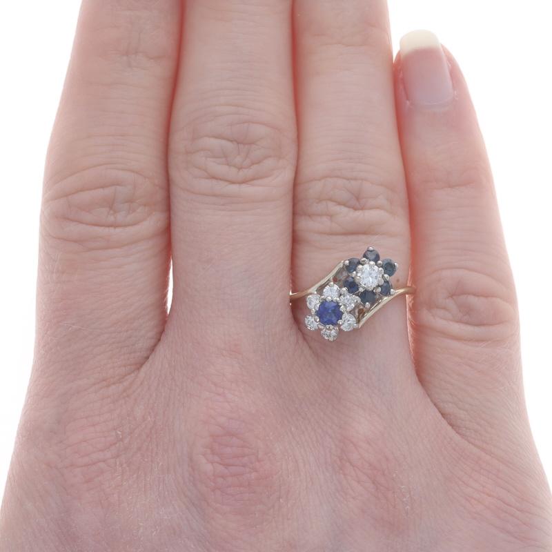 Round Cut Yellow Gold Sapphire Diamond Double Halo Bypass Ring -14k Rnd 1.16ctw Flower Duo For Sale