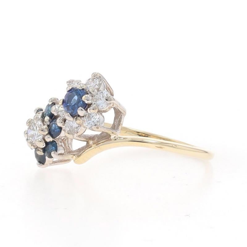 Yellow Gold Sapphire Diamond Double Halo Bypass Ring -14k Rnd 1.16ctw Flower Duo In Excellent Condition For Sale In Greensboro, NC