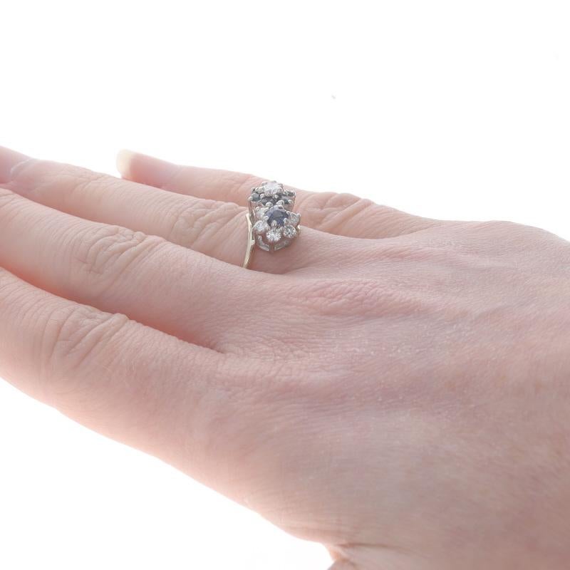 Women's Yellow Gold Sapphire Diamond Double Halo Bypass Ring -14k Rnd 1.16ctw Flower Duo For Sale