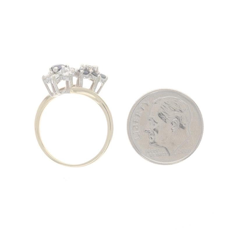 Yellow Gold Sapphire Diamond Double Halo Bypass Ring -14k Rnd 1.16ctw Flower Duo For Sale 1