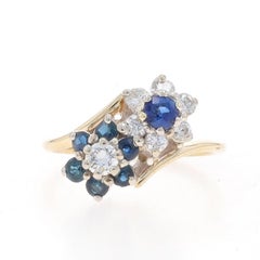 Yellow Gold Sapphire Diamond Double Halo Bypass Ring -14k Rnd 1.16ctw Flower Duo