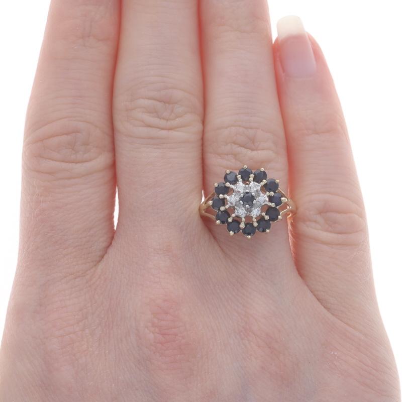 Gelbgold Saphir & Diamant Double Halo Cocktail-Ring 10k Rnd 1,58 Karat geblümt (Einfacher Schliff)