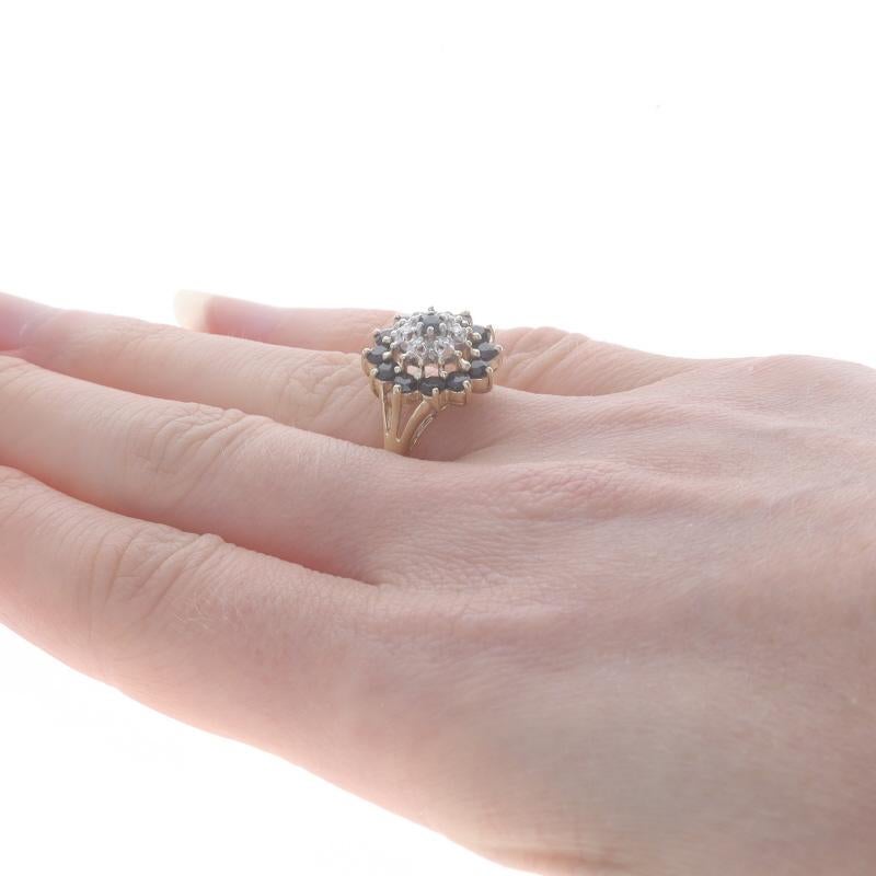Gelbgold Saphir & Diamant Double Halo Cocktail-Ring 10k Rnd 1,58 Karat geblümt Damen