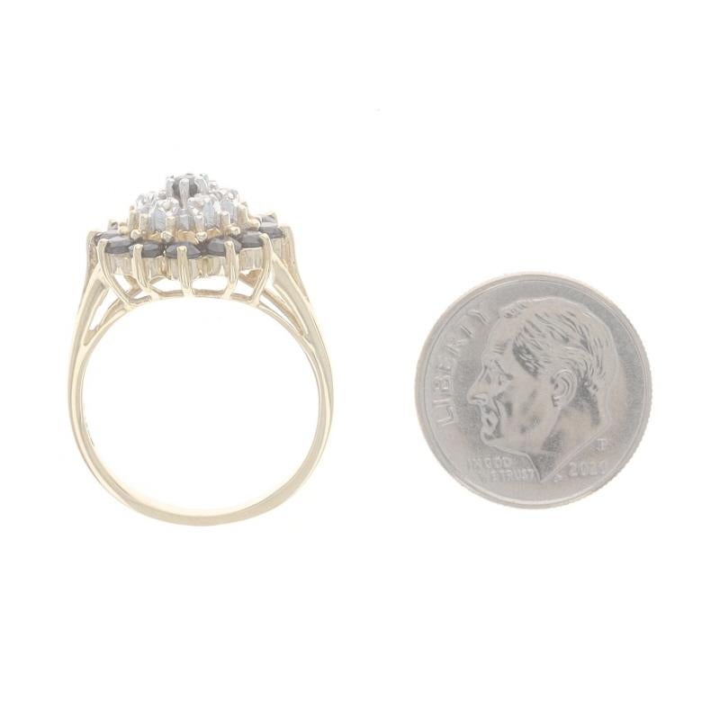 Gelbgold Saphir & Diamant Double Halo Cocktail-Ring 10k Rnd 1,58 Karat geblümt 1