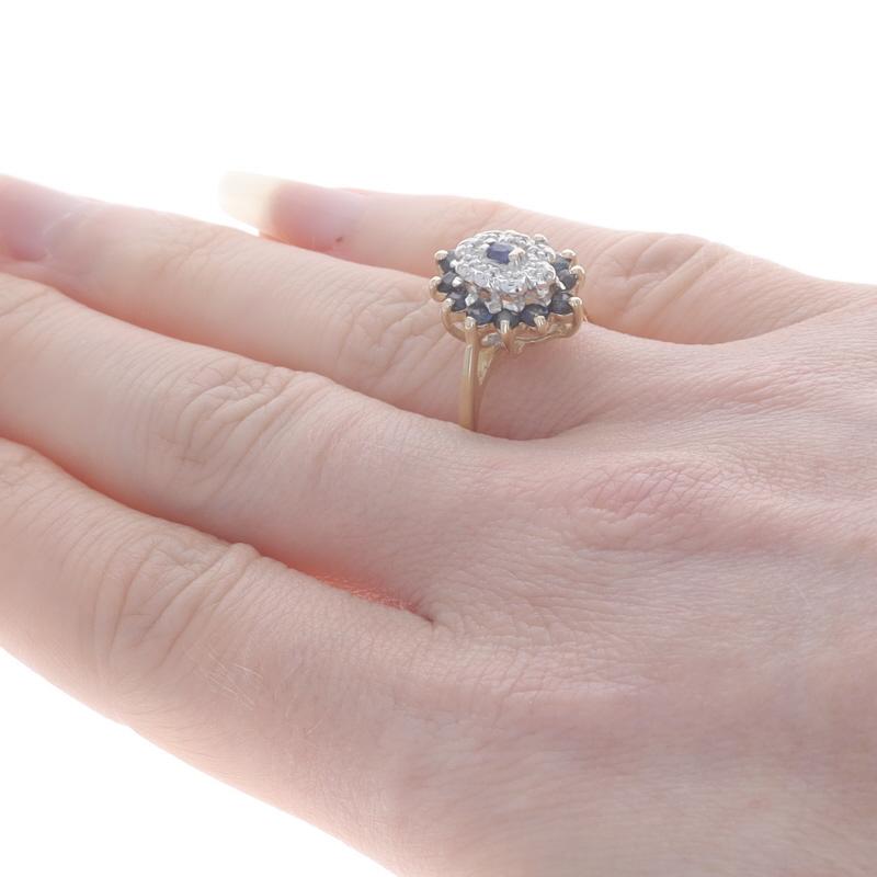 Gelbgold Saphir & Diamant Doppel-Halo-Ring - 10k Marq & Rnd 1,05ctw Gestufter Ring Damen