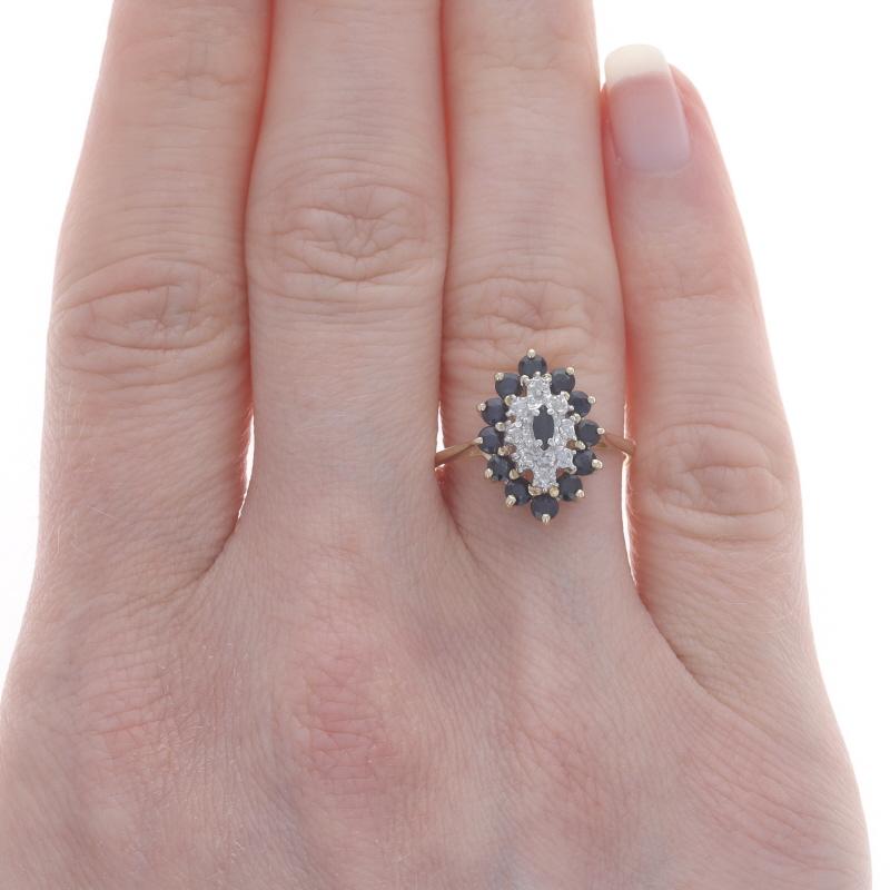 Gelbgold Saphir-Diamant-Doppel Halo-Ring - 10k Marquise & Rund 1,23 ctw (Rundschliff)
