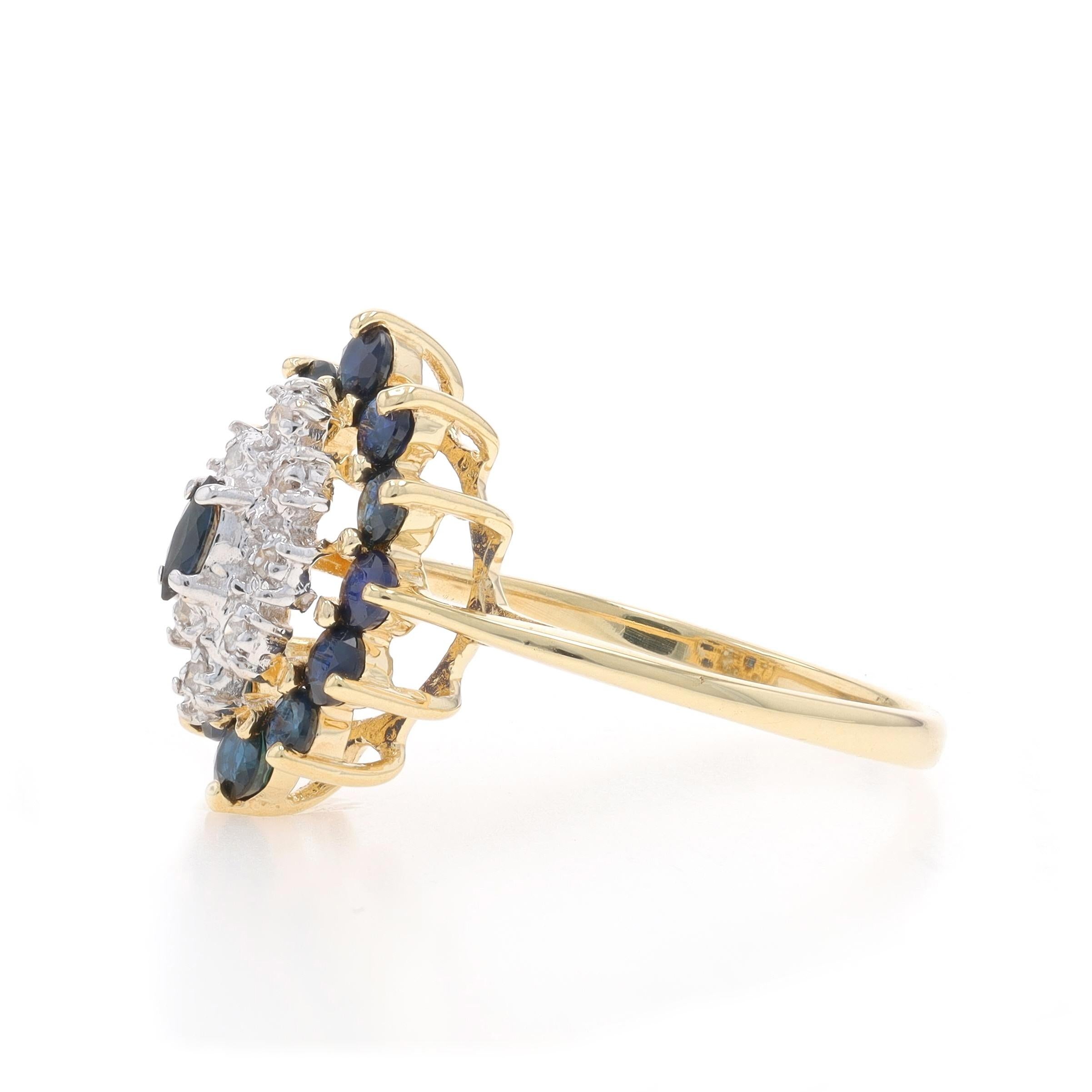 Gelbgold Saphir-Diamant-Doppel Halo-Ring - 10k Marquise & Rund 1,23 ctw im Zustand „Hervorragend“ in Greensboro, NC