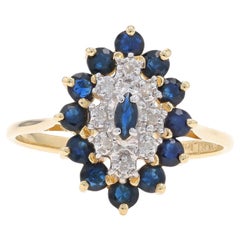 Yellow Gold Sapphire Diamond Double Halo Ring - 10k Marquise & Round 1.23ctw