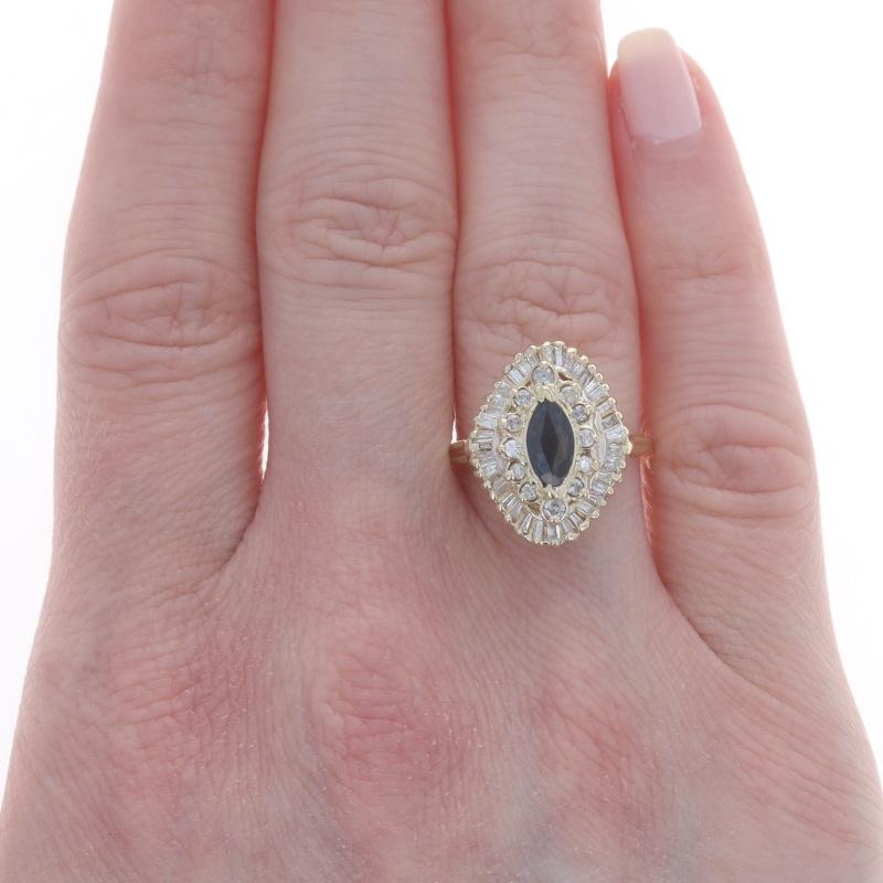 Marquise Cut Yellow Gold Sapphire Diamond Double Halo Ring - 14k Marquise 1.35ctw For Sale