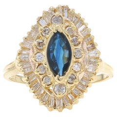Yellow Gold Sapphire Diamond Double Halo Ring - 14k Marquise 1.35ctw