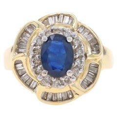 Yellow Gold Sapphire Diamond Double Halo Ring - 14k Oval 2.18ctw Floral