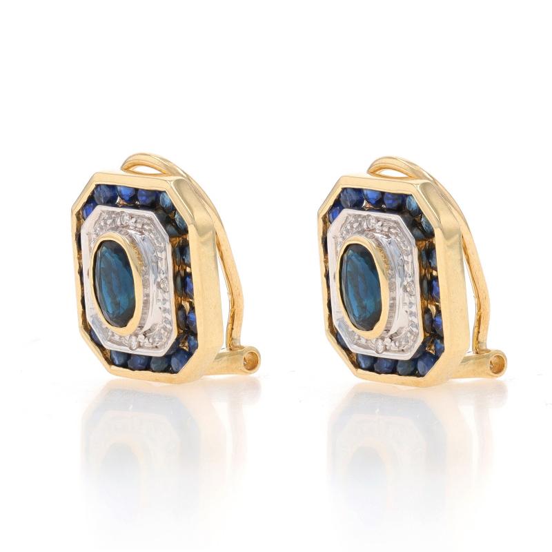Oval Cut Yellow Gold Sapphire Diamond Double Halo Stud Earrings 14k Oval 1.96ctw Clip-Ons