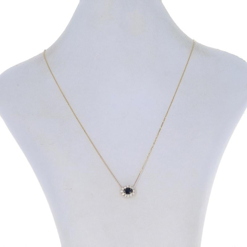 Oval Cut Yellow Gold Sapphire & Diamond East-West Halo Necklace - 14k Oval 1.34ctw Adjust For Sale