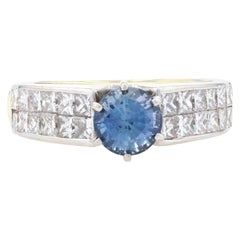 Yellow Gold Sapphire & Diamond Engagement Ring, 18k Round Cut 2.45ctw