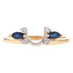 Yellow Gold Sapphire Diamond Enhancer Wedding Band - 14k Marq .36ctw Guard Ring