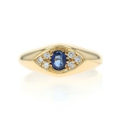 Yellow Gold Sapphire Diamond Eye Men's Ring - 18k Oval .50ctw