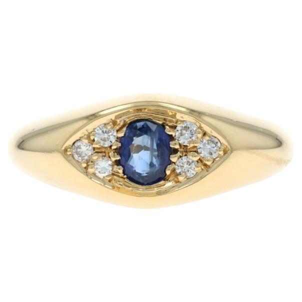 Bague homme en or jaune saphir diamant œil - 18k Oval .50ctw