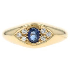 Yellow Gold Sapphire Diamond Eye Men's Ring - 18k Oval .50ctw