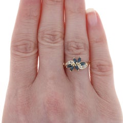 Yellow Gold Sapphire & Diamond Floral Cluster Bypass Ring - 14k Marquise .86ctw
