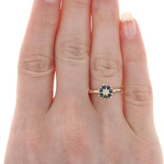 Yellow Gold Sapphire & Diamond Floral Halo Ring, 10k Round .42ctw Engagement