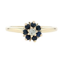 Yellow Gold Sapphire & Diamond Floral Halo Ring, 10k Round .42ctw Engagement