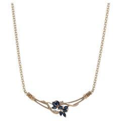 Yellow Gold Sapphire & Diamond Floral Necklace, 14k Marquise Cut .87ctw