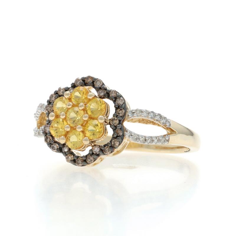 Bague en or jaune saphir diamant fleur Halo - 10k Round 1.09ctw Excellent état - En vente à Greensboro, NC