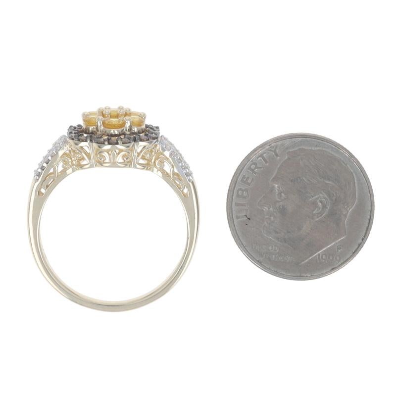 Bague en or jaune saphir diamant fleur Halo - 10k Round 1.09ctw en vente 1